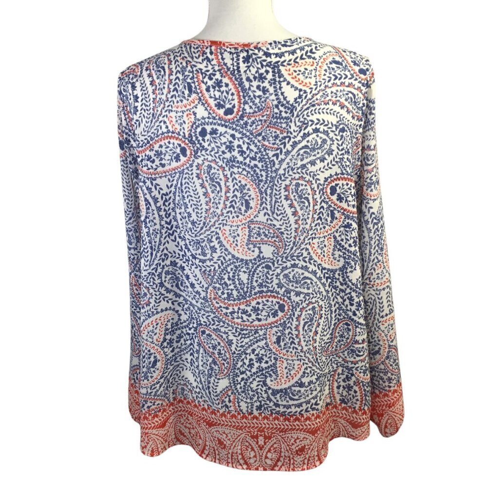 Ariat Blouse Paisley Size Medium Blue Red Long Sleeve Loose Semi Sheer Tunic - Picture 2 of 8